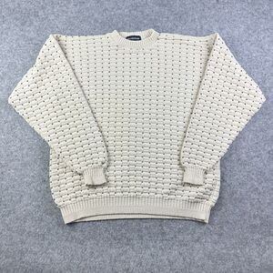 Vintage Van Heusen Sweater Men L Beige Textured Knit Geometric Grandpa USA Made*